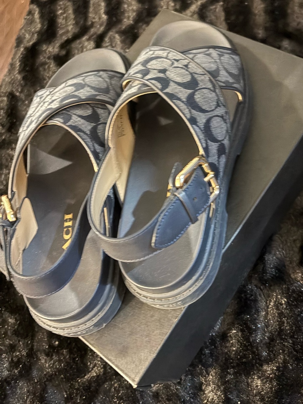 Coach Navy Signature Crisscross Slingback Sandals - Picture 5 of 5
